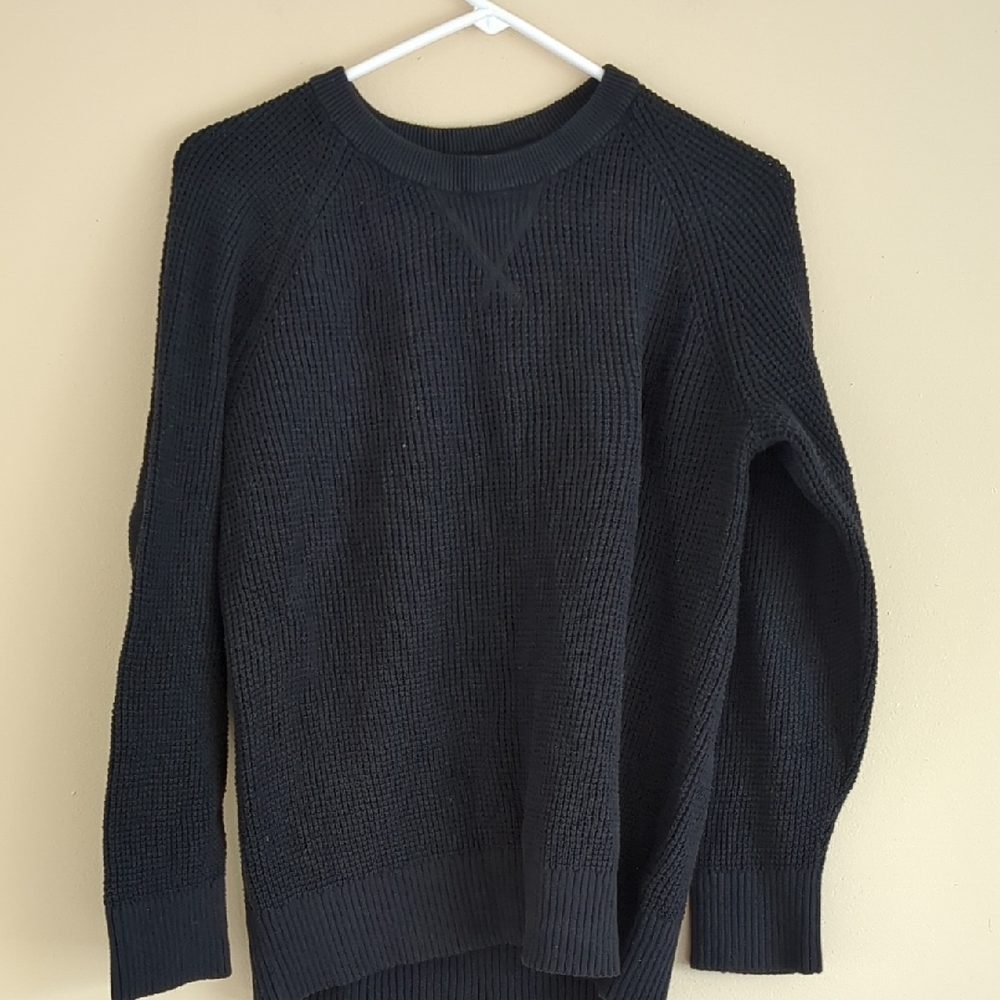 Small Gap Textural Raglan Black Sweatershirt Top